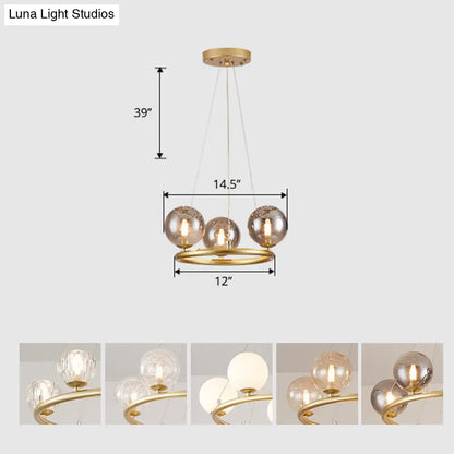 Postmodern Metal Chandelier with Ball Glass Shade