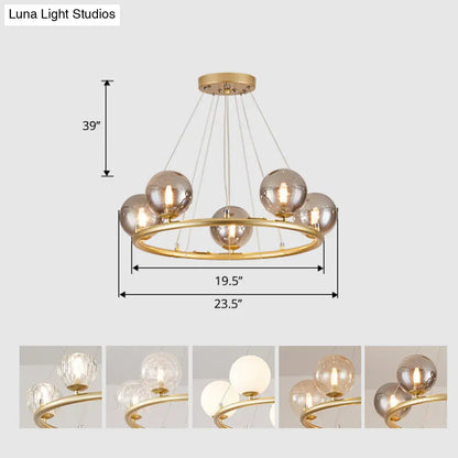 Postmodern Metal Chandelier with Ball Glass Shade