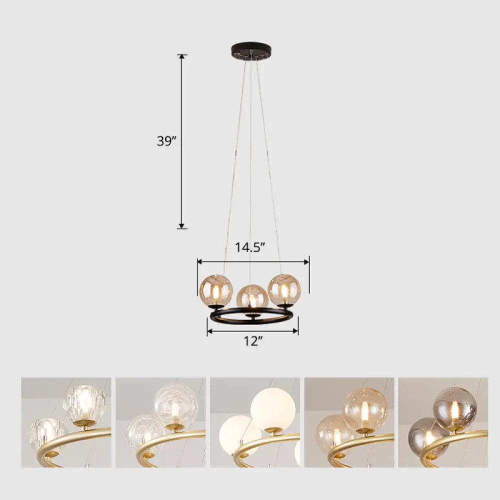 Postmodern Metal Chandelier with Ball Glass Shade