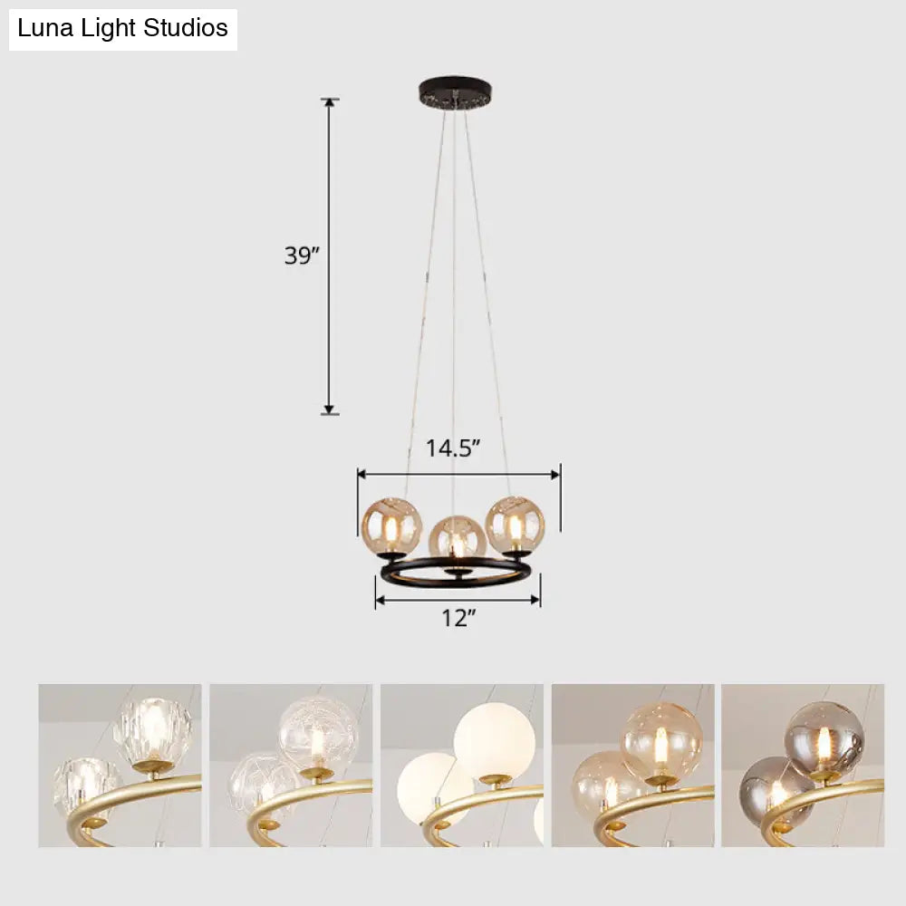 Postmodern Metal Chandelier with Ball Glass Shade