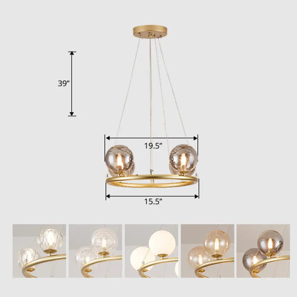 Postmodern Metal Chandelier with Ball Glass Shade