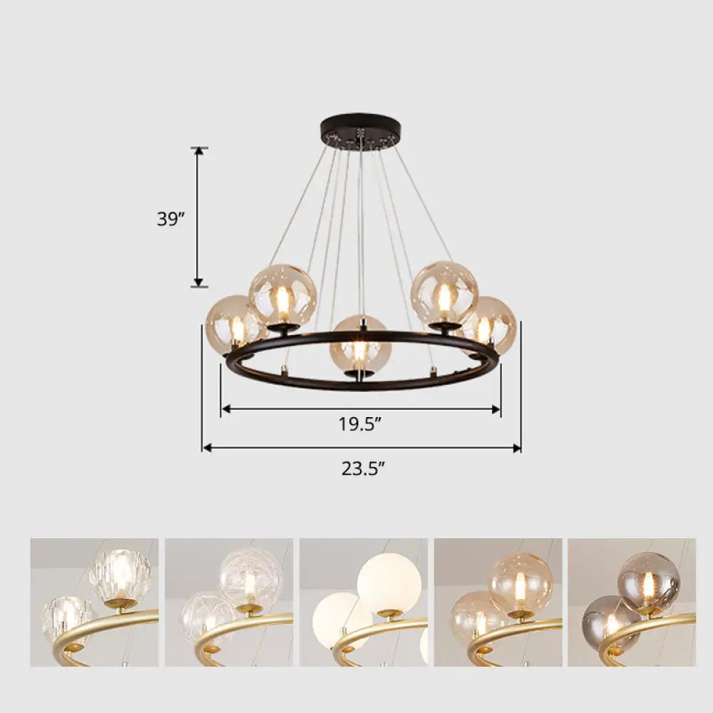 Postmodern Metal Chandelier with Ball Glass Shade