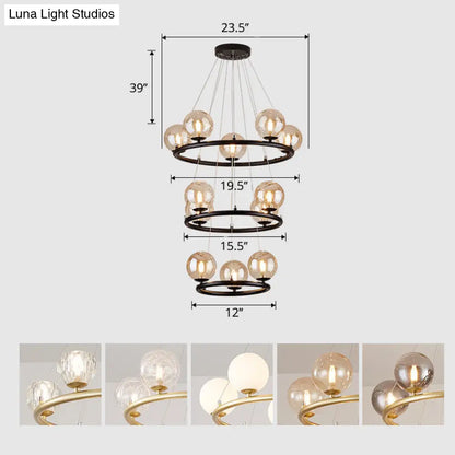 Postmodern Metal Chandelier with Ball Glass Shade