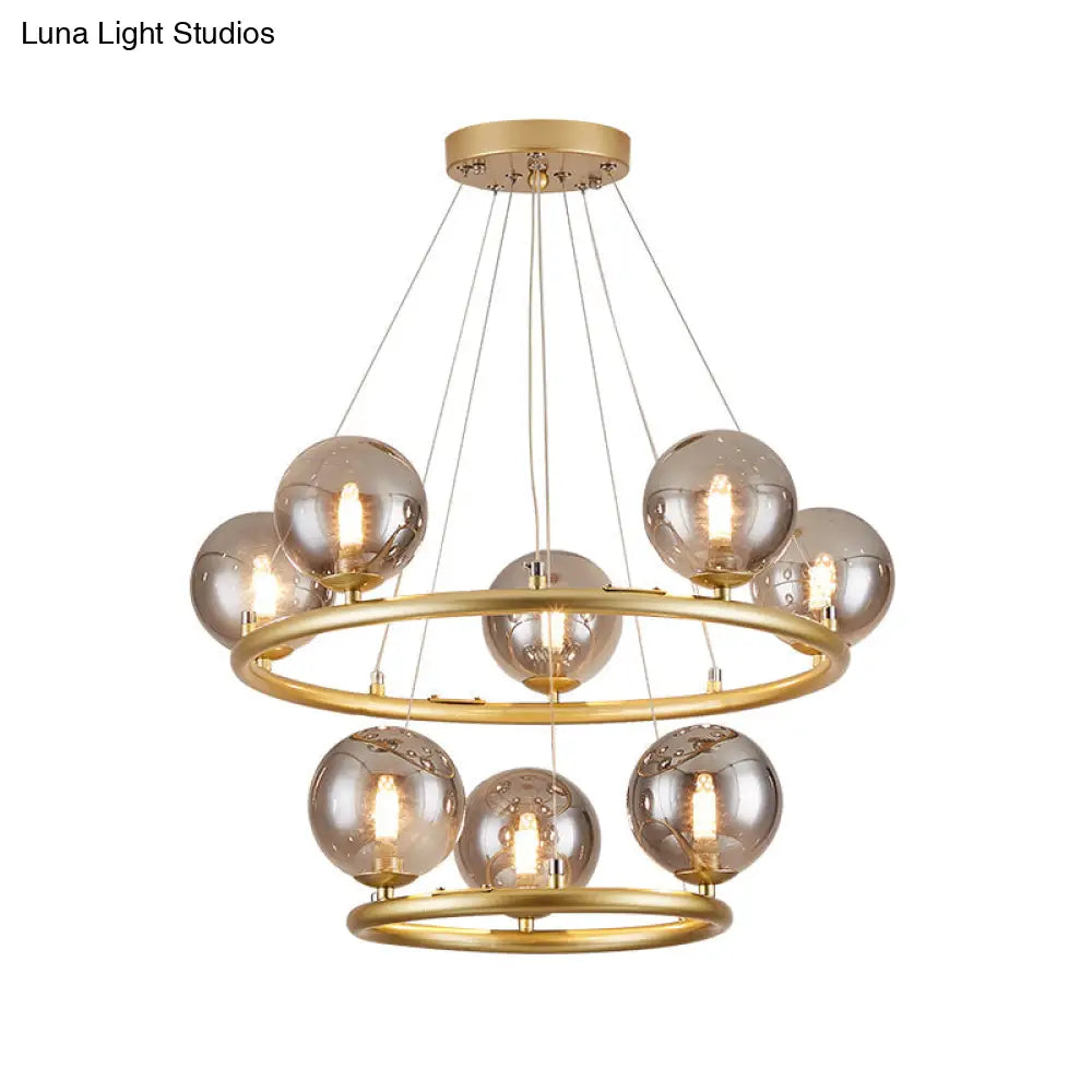 Postmodern Metal Chandelier with Ball Glass Shade