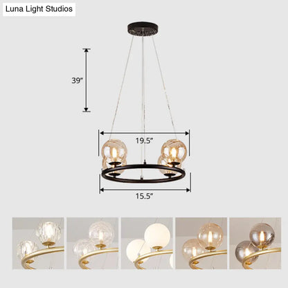 Postmodern Metal Chandelier with Ball Glass Shade