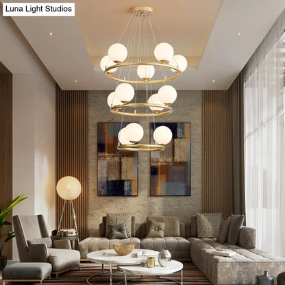 Postmodern Metal Chandelier with Ball Glass Shade