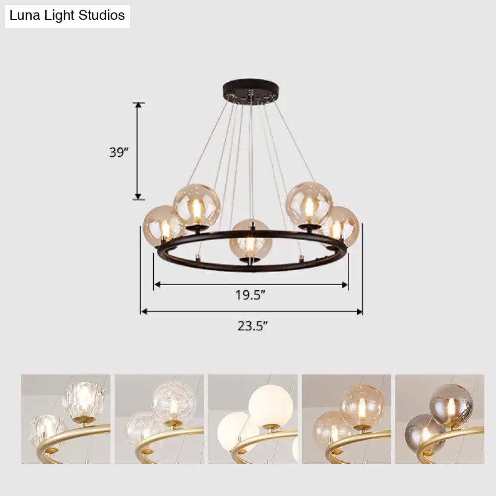 Postmodern Metal Chandelier with Ball Glass Shade