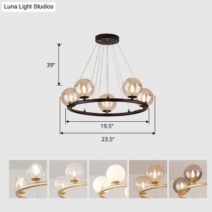 Postmodern Metal Chandelier with Ball Glass Shade