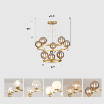 Postmodern Metal Chandelier with Ball Glass Shade