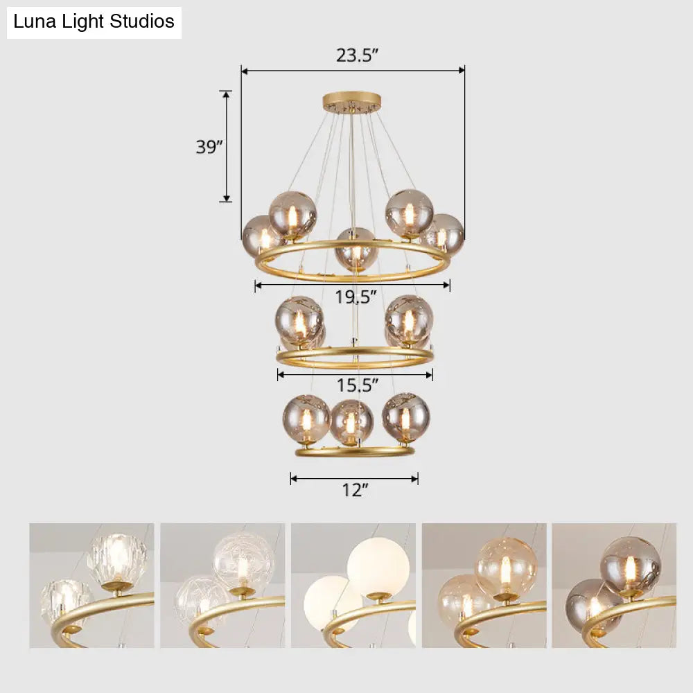 Postmodern Metal Chandelier with Ball Glass Shade