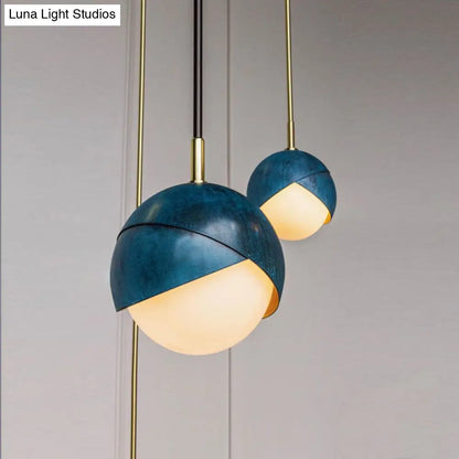 Postmodern Metal Pendant Lamp: Semi Sphere Shade, 1 Head, Blue Hanging, 5.5"/9.5" Wide