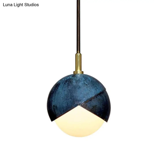 Postmodern Metal Pendant Lamp: Semi Sphere Shade, 1 Head, Blue Hanging, 5.5"/9.5" Wide