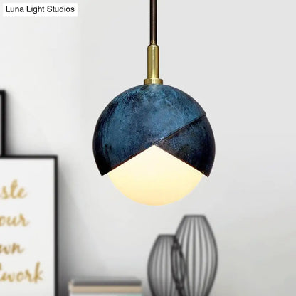 Postmodern Metal Pendant Lamp: Semi Sphere Shade, 1 Head, Blue Hanging, 5.5"/9.5" Wide