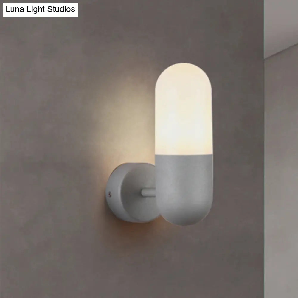 DecorBites™ DecorBites™ Postmodern Metal Wall Sconce Light: Capsule Design, 1-Light, Black/Gray/White, Bedroom Décor