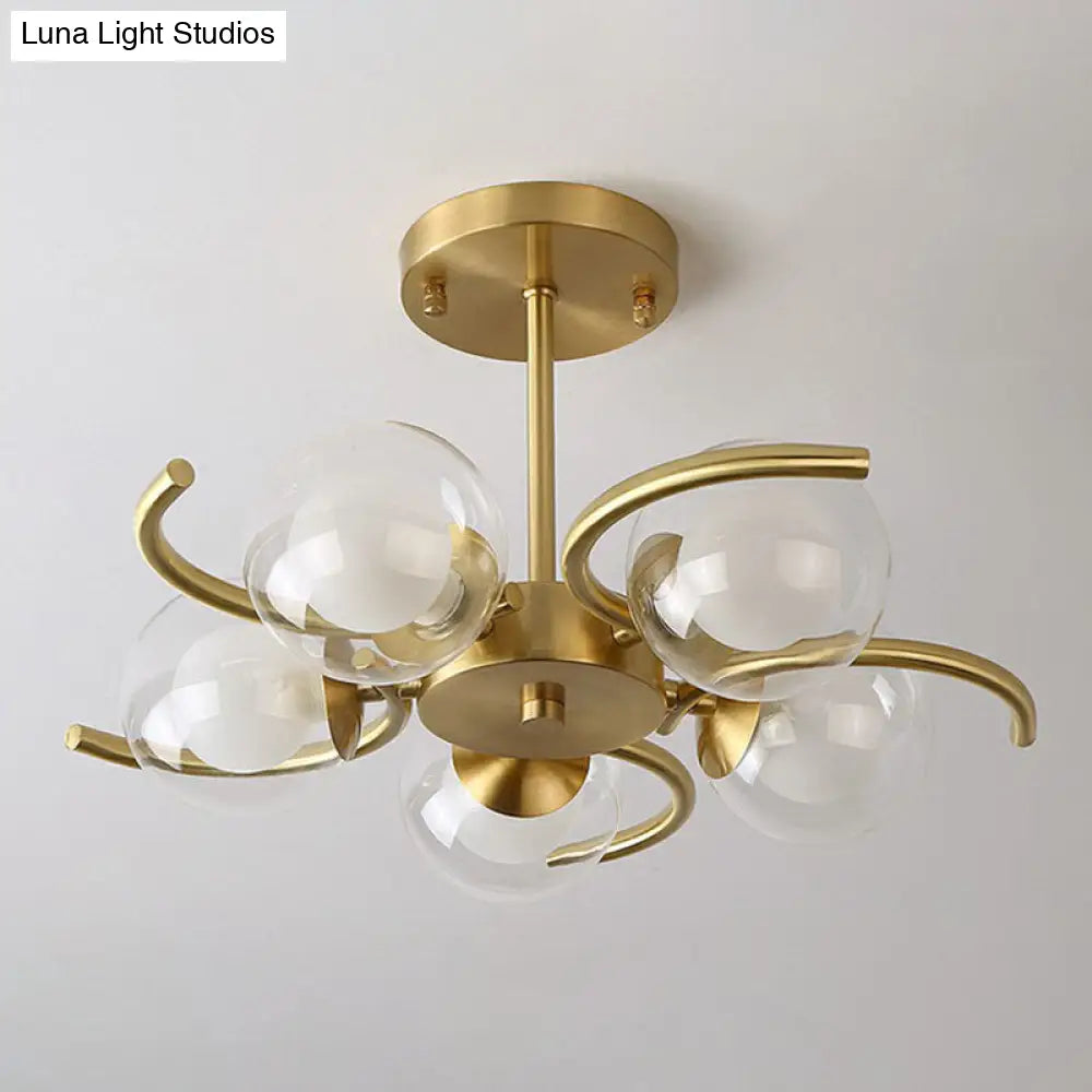 DecorBites™ DecorBites™ Postmodern Metallic Ceiling Lamp with Antiqued Gold Swirls, Clear & White Glass Shade