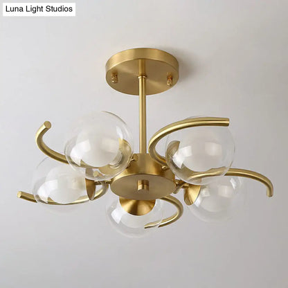 DecorBites™ DecorBites™ Postmodern Metallic Ceiling Lamp with Antiqued Gold Swirls, Clear & White Glass Shade