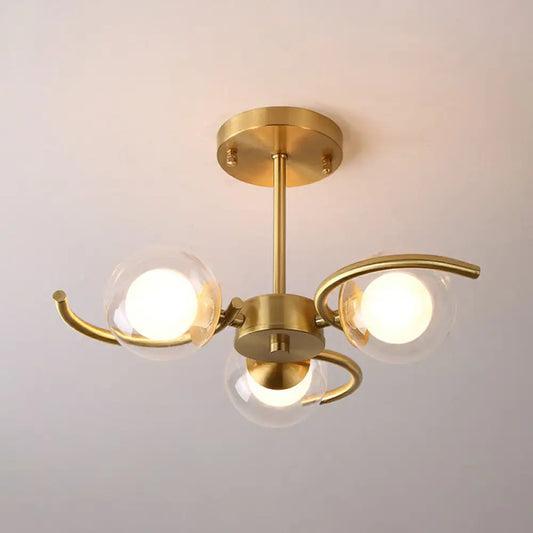 DecorBites™ DecorBites™ Postmodern Metallic Ceiling Lamp with Antiqued Gold Swirls, Clear & White Glass Shade
