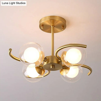 DecorBites™ DecorBites™ Postmodern Metallic Ceiling Lamp with Antiqued Gold Swirls, Clear & White Glass Shade