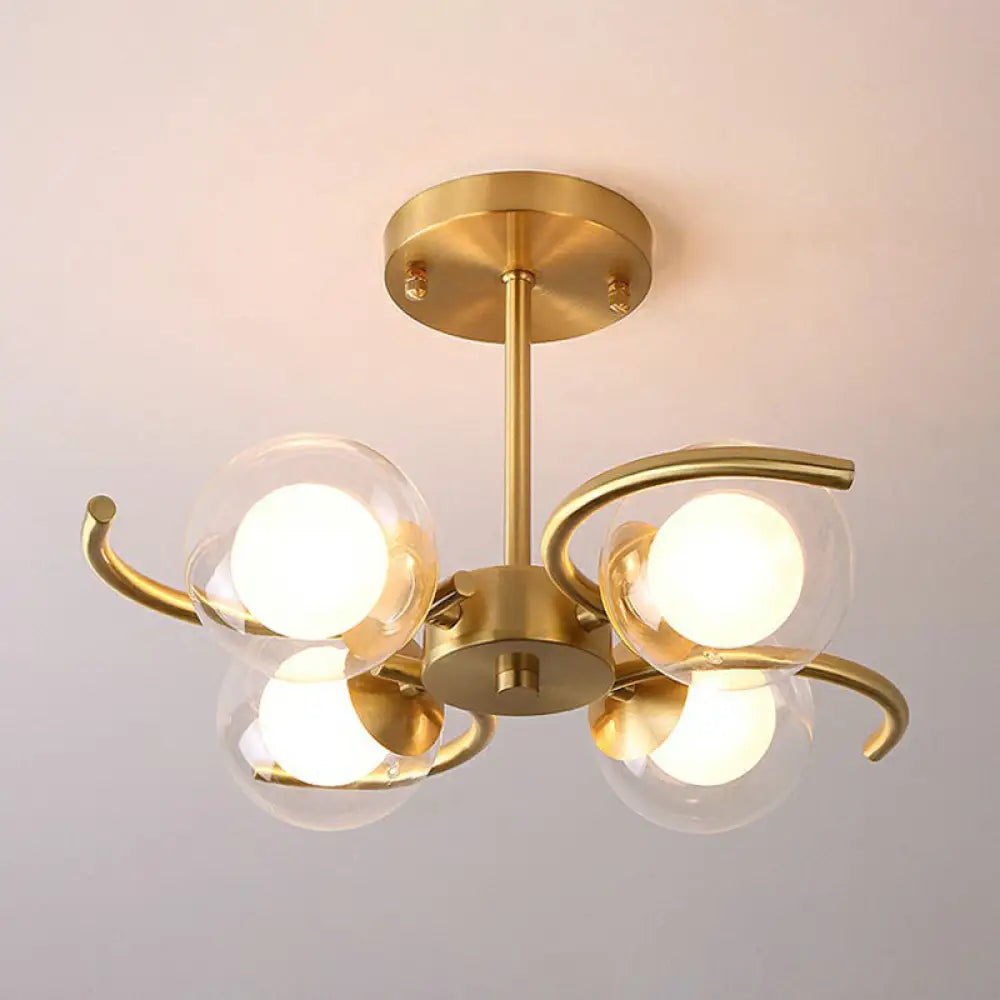 DecorBites™ DecorBites™ Postmodern Metallic Ceiling Lamp with Antiqued Gold Swirls, Clear & White Glass Shade