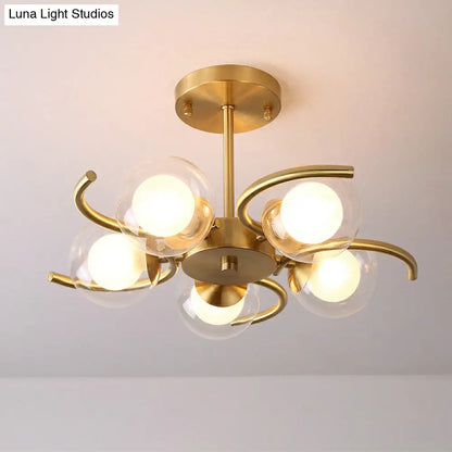 DecorBites™ DecorBites™ Postmodern Metallic Ceiling Lamp with Antiqued Gold Swirls, Clear & White Glass Shade