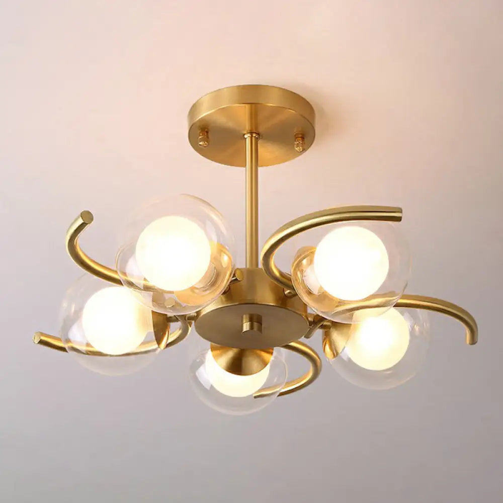 DecorBites™ DecorBites™ Postmodern Metallic Ceiling Lamp with Antiqued Gold Swirls, Clear & White Glass Shade