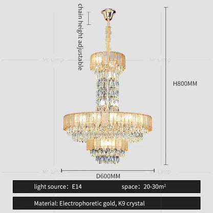 Postmodern multi-layer gold electrophoretic decorbites crystal chandelier with k9 crystal tiers for living room light
