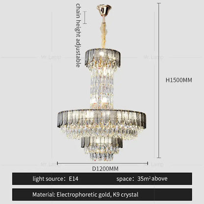 Elegant postmodern multi-layer black decorbites crystal chandelier with electrophoretic gold finish and k9 crystal droplets