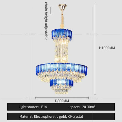 Postmodern multi-layer black crystal chandelier with blue clear crystals and electrophoretic gold accents for living room decorbites crystal chandelier