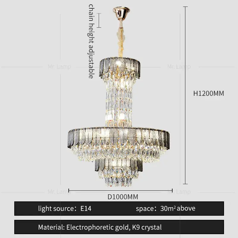 Elegant black decorbites crystal chandelier with two-tier cascading k9 crystals and electrophoretic gold accents for living room