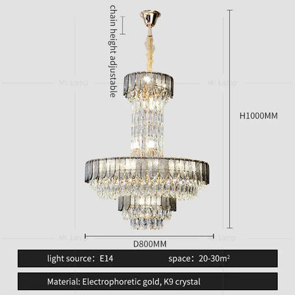 Postmodern multi-layer black decorbites crystal chandelier with cascading k9 crystals and gold accents for elegant living room lighting
