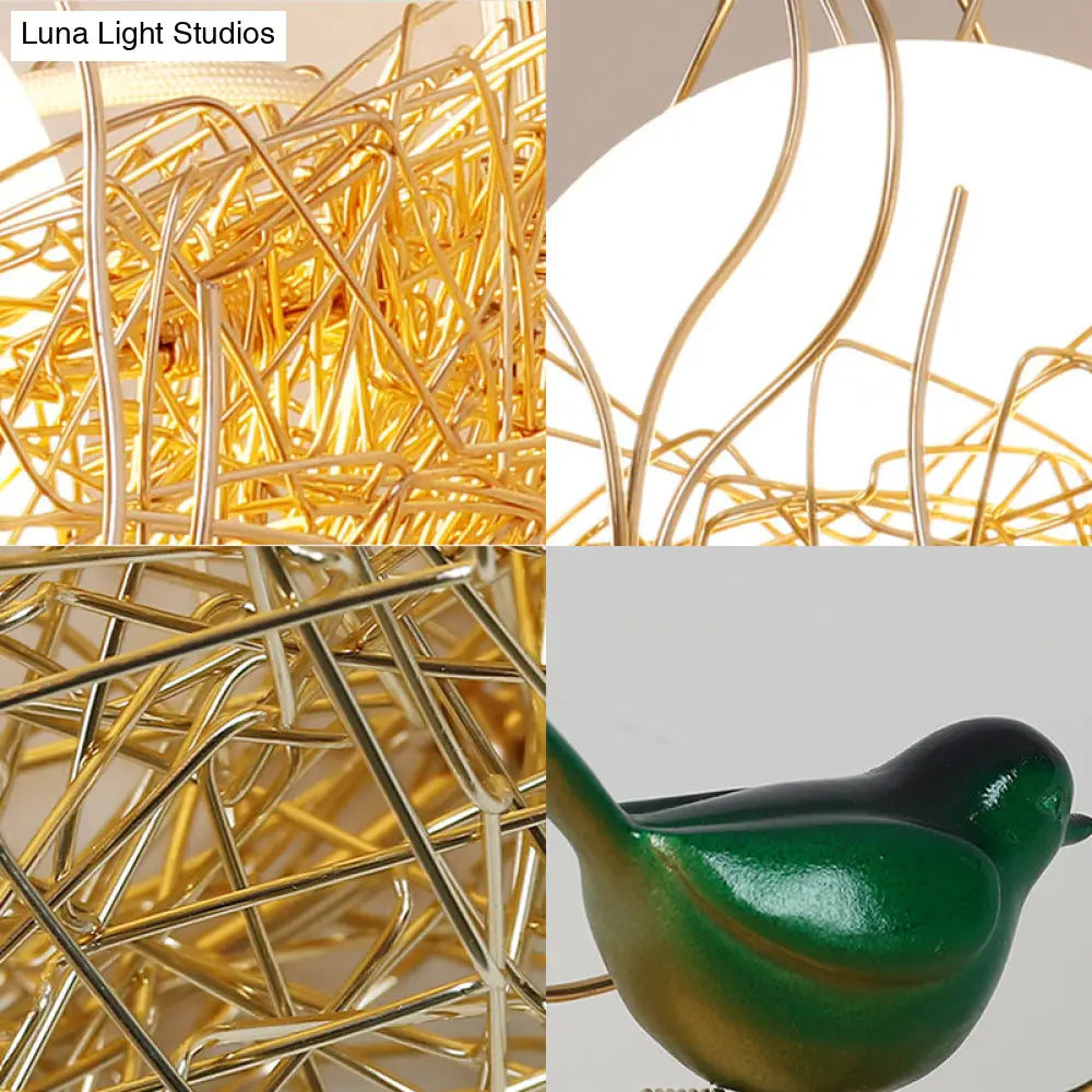 DecorBites™ DecorBites™ Postmodern Opal Glass Globe Wall Sconce Light with Bird Nest Design - Gold Wall Lamp 14"/15" Wide