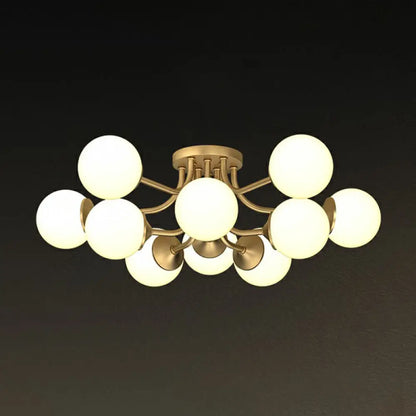 DecorBites™ DecorBites™ Postmodern Opal Glass Gold Plated Chandelier - Semi Flush Ceiling Light for Living Room