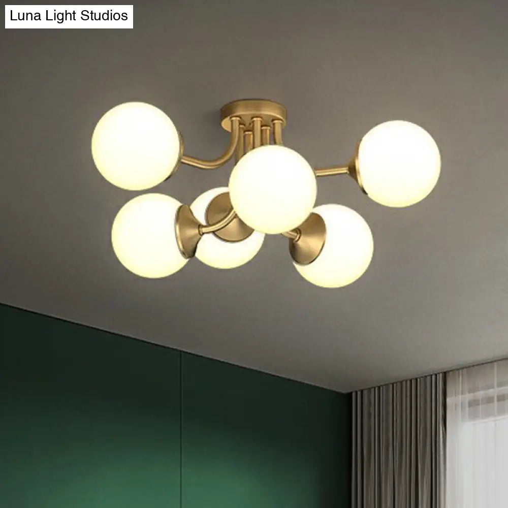 DecorBites™ DecorBites™ Postmodern Opal Glass Gold Plated Chandelier - Semi Flush Ceiling Light for Living Room