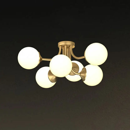 DecorBites™ DecorBites™ Postmodern Opal Glass Gold Plated Chandelier - Semi Flush Ceiling Light for Living Room