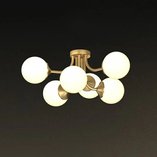 DecorBites™ DecorBites™ Postmodern Opal Glass Gold Plated Chandelier - Semi Flush Ceiling Light for Living Room