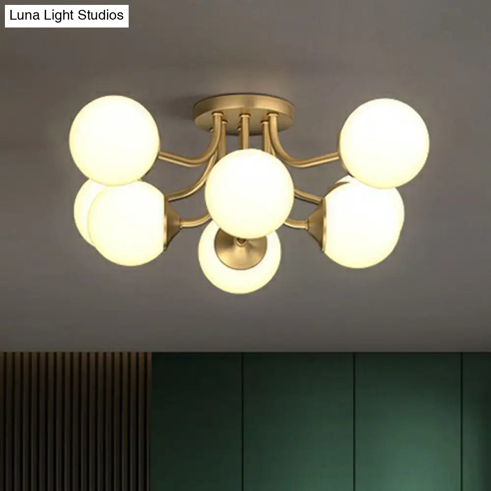 DecorBites™ DecorBites™ Postmodern Opal Glass Gold Plated Chandelier - Semi Flush Ceiling Light for Living Room