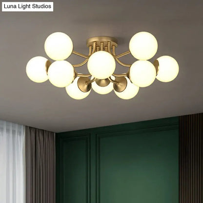 DecorBites™ DecorBites™ Postmodern Opal Glass Gold Plated Chandelier - Semi Flush Ceiling Light for Living Room