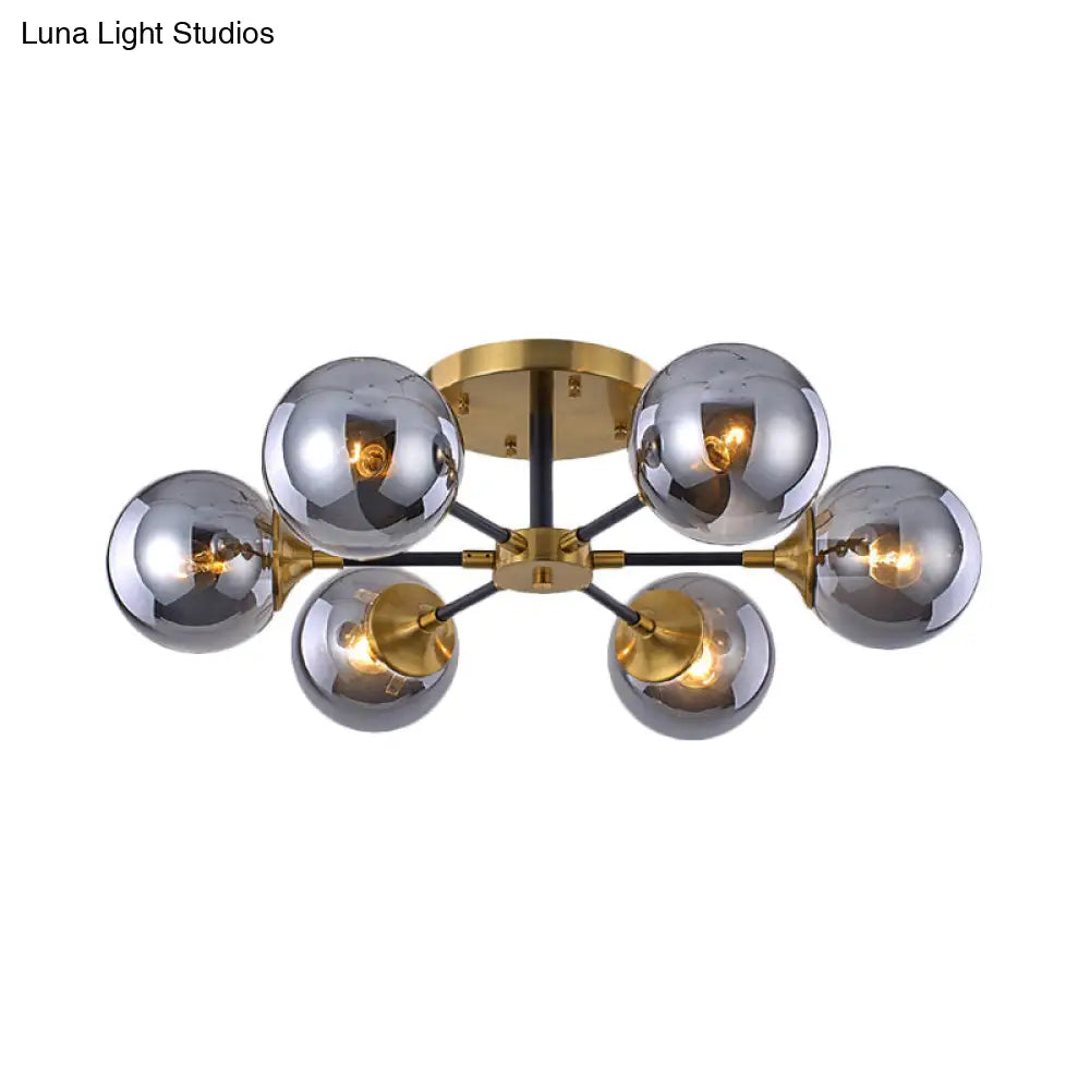 DecorBites™ DecorBites™ Postmodern Radial Smoke Glass Semi Flush Ceiling Chandelier - Brass & Black - 3/6 Heads
