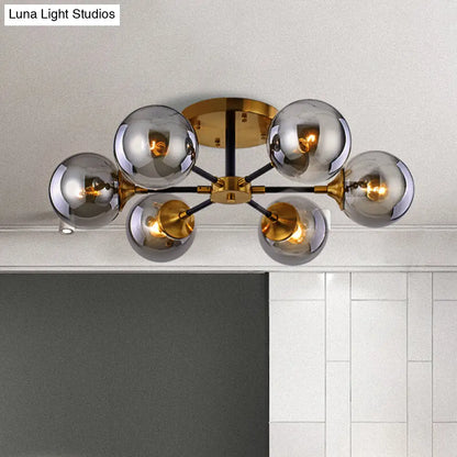 DecorBites™ DecorBites™ Postmodern Radial Smoke Glass Semi Flush Ceiling Chandelier - Brass & Black - 3/6 Heads