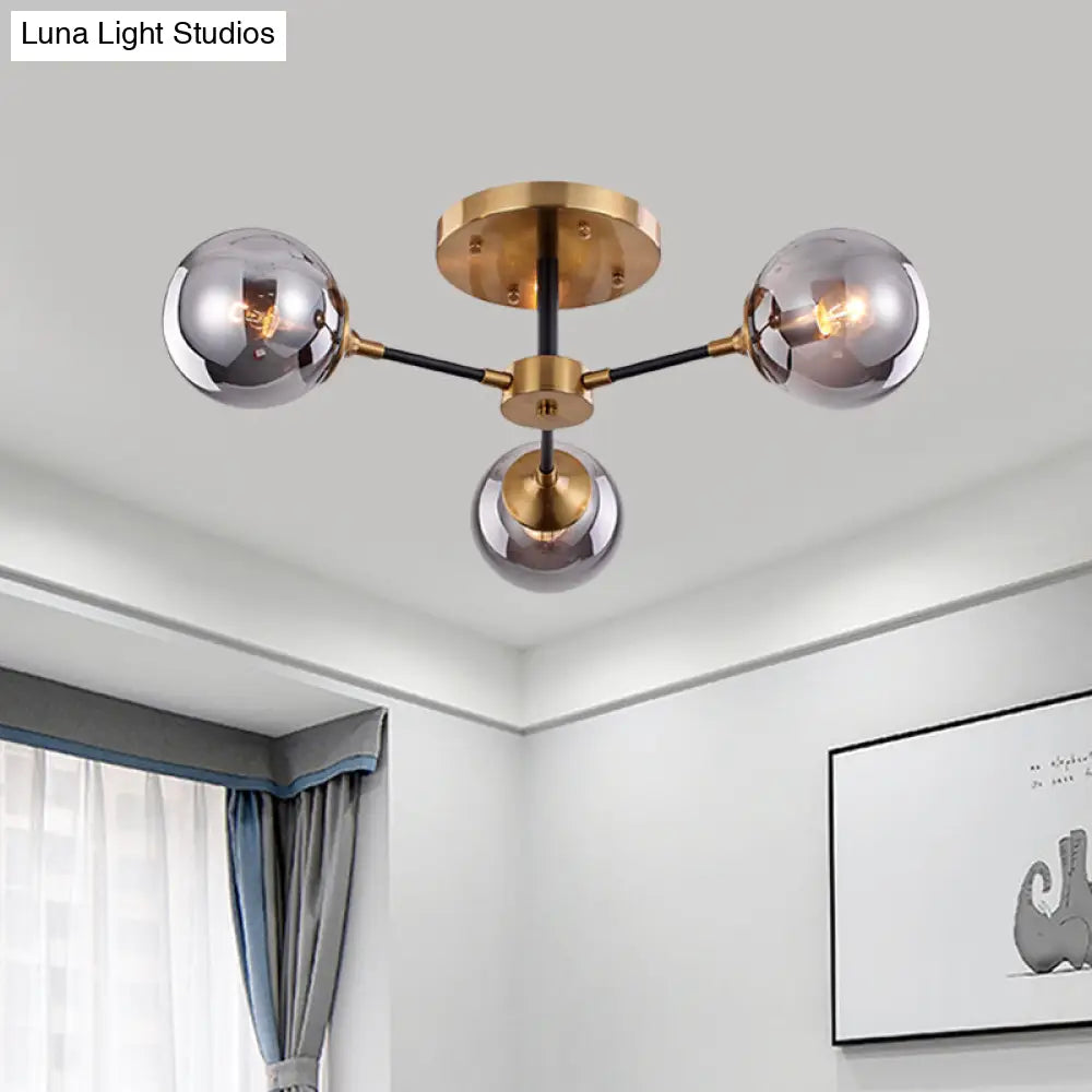DecorBites™ DecorBites™ Postmodern Radial Smoke Glass Semi Flush Ceiling Chandelier - Brass & Black - 3/6 Heads