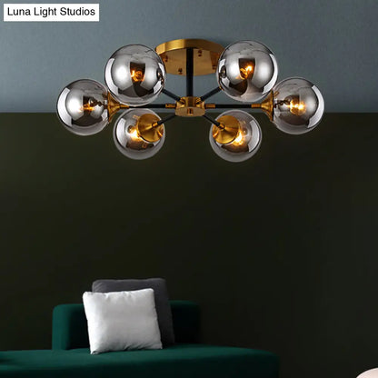 DecorBites™ DecorBites™ Postmodern Radial Smoke Glass Semi Flush Ceiling Chandelier - Brass & Black - 3/6 Heads