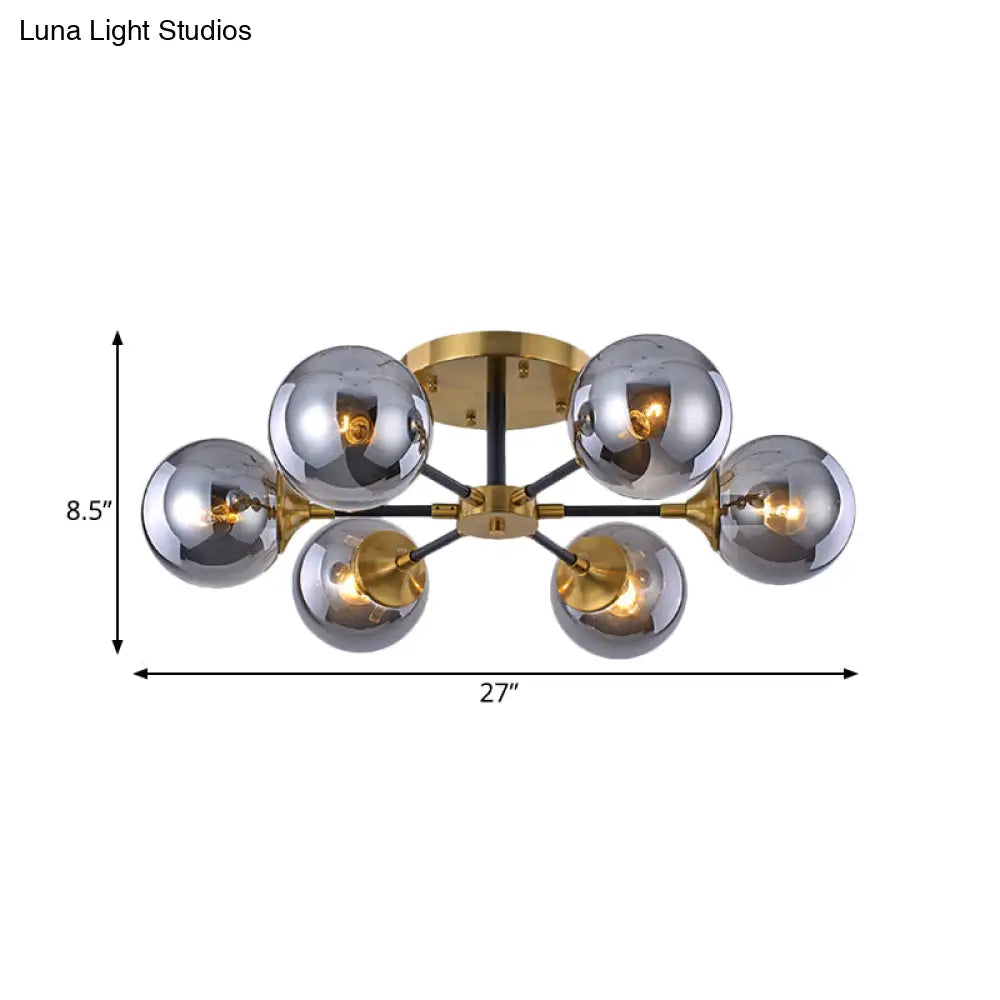 DecorBites™ DecorBites™ Postmodern Radial Smoke Glass Semi Flush Ceiling Chandelier - Brass & Black - 3/6 Heads