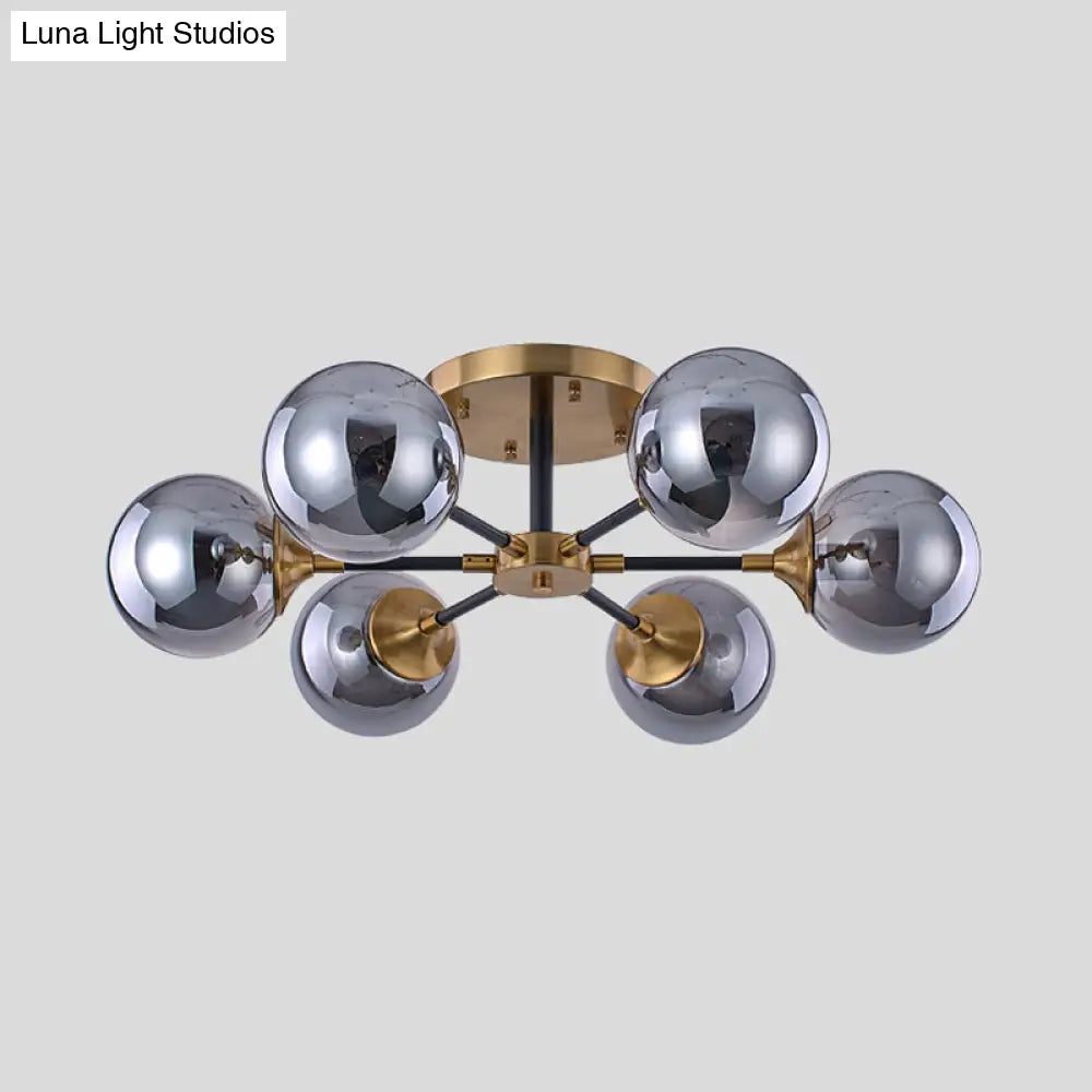 DecorBites™ DecorBites™ Postmodern Radial Smoke Glass Semi Flush Ceiling Chandelier - Brass & Black - 3/6 Heads