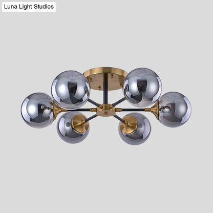 DecorBites™ DecorBites™ Postmodern Radial Smoke Glass Semi Flush Ceiling Chandelier - Brass & Black - 3/6 Heads