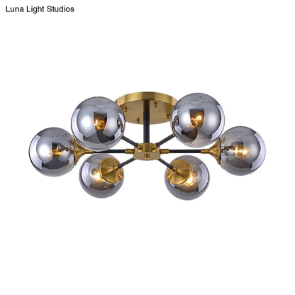 DecorBites™ DecorBites™ Postmodern Radial Smoke Glass Semi Flush Ceiling Chandelier - Brass & Black - 3/6 Heads