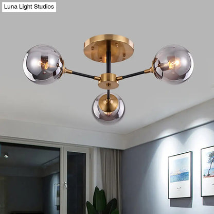 DecorBites™ DecorBites™ Postmodern Radial Smoke Glass Semi Flush Ceiling Chandelier - Brass & Black - 3/6 Heads