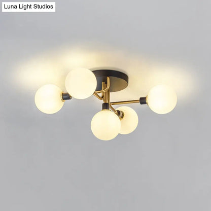 DecorBites™ DecorBites™ Postmodern Semi Flush Ceiling Lamp - 5-Light Dining Room Light Fixture with Ball Glass Shade