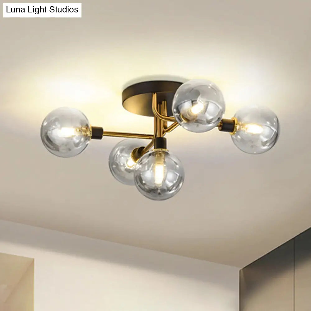 DecorBites™ DecorBites™ Postmodern Semi Flush Ceiling Lamp - 5-Light Dining Room Light Fixture with Ball Glass Shade