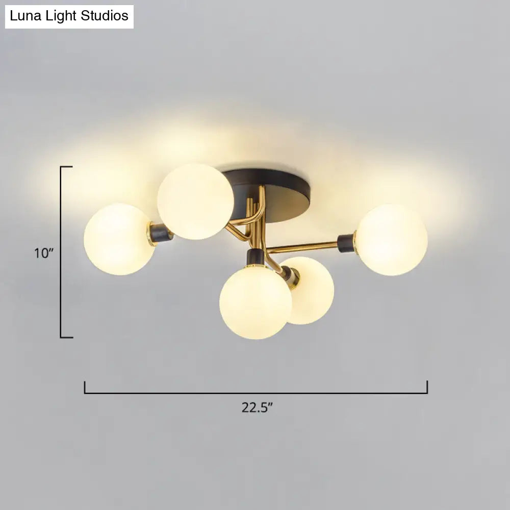 DecorBites™ DecorBites™ Postmodern Semi Flush Ceiling Lamp - 5-Light Dining Room Light Fixture with Ball Glass Shade