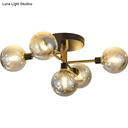 DecorBites™ DecorBites™ Postmodern Semi Flush Ceiling Lamp - 5-Light Dining Room Light Fixture with Ball Glass Shade
